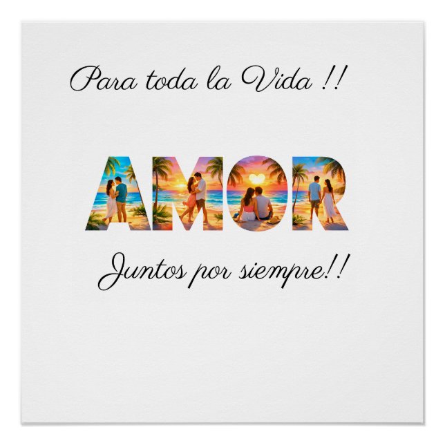 AMOR Poster with Vibrant Beach Couples (Devant)