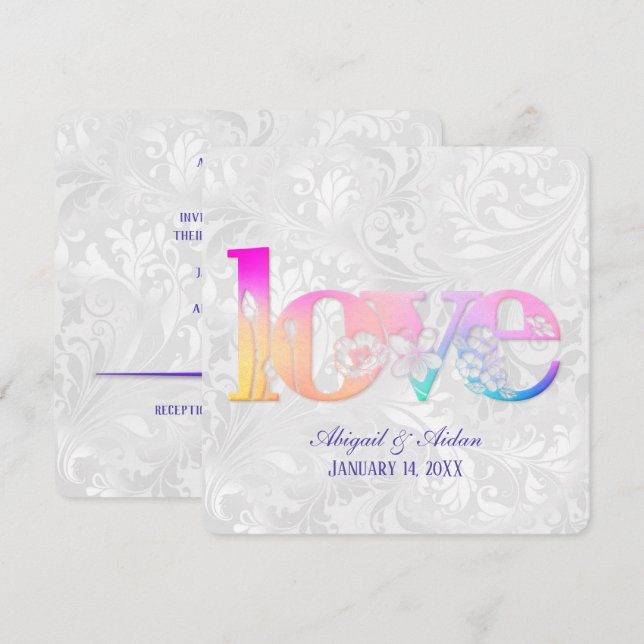 Amour Arc-En-Ciel Sur Invitation Satin Mariage (Devant / Derrière)