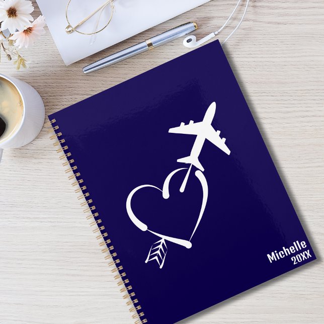 Amour & Aventure, Cœur avec Flèche & Avion, Bleu (Créateur téléchargé)