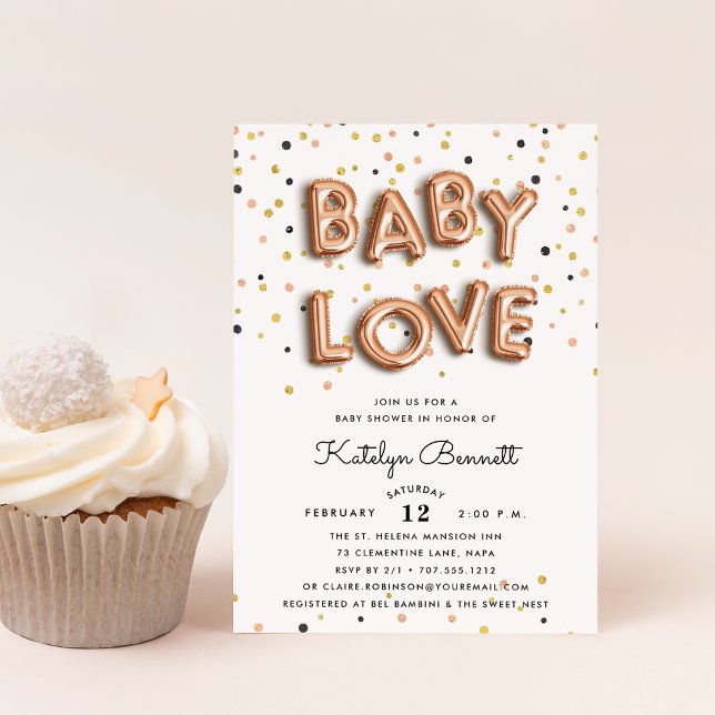 Amour bébé | Invitation Rose Baby shower Or (Créateur téléchargé)