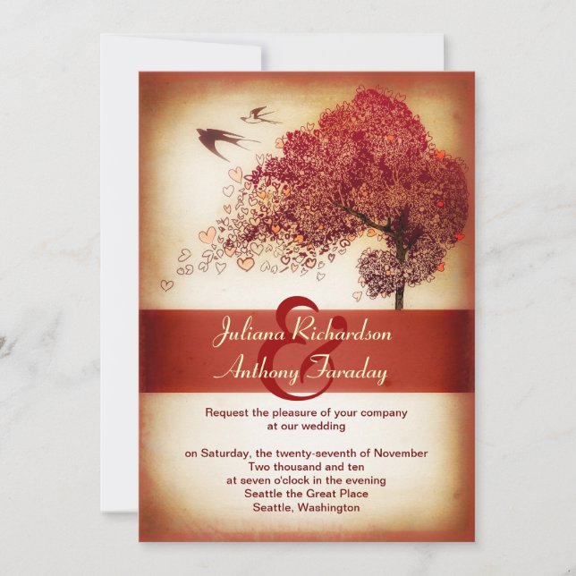 amour coeur arbre mariage faire-part - invitation (Devant)