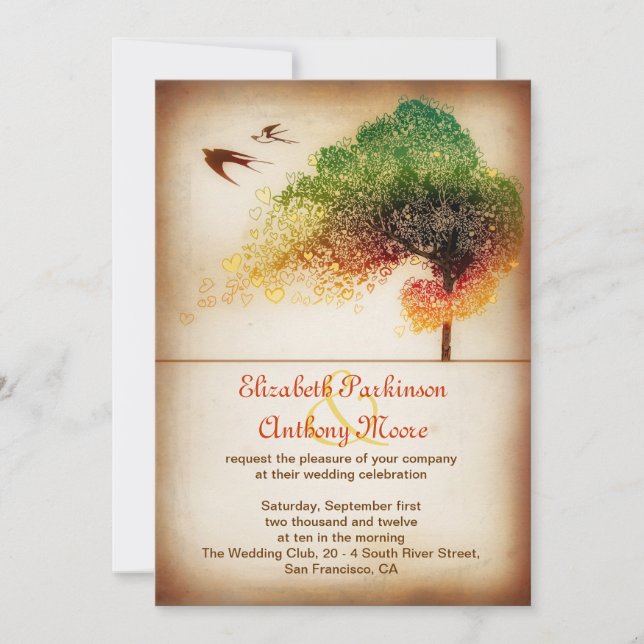 amour coeur arbre mariage faire-part - invitation (Devant)