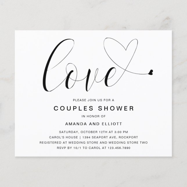 Amour Coeur Budget Couples Douche Invitation (Devant)