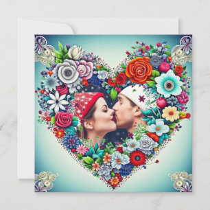 Amour   Coeur Turquoise et rouge floral avec la ph