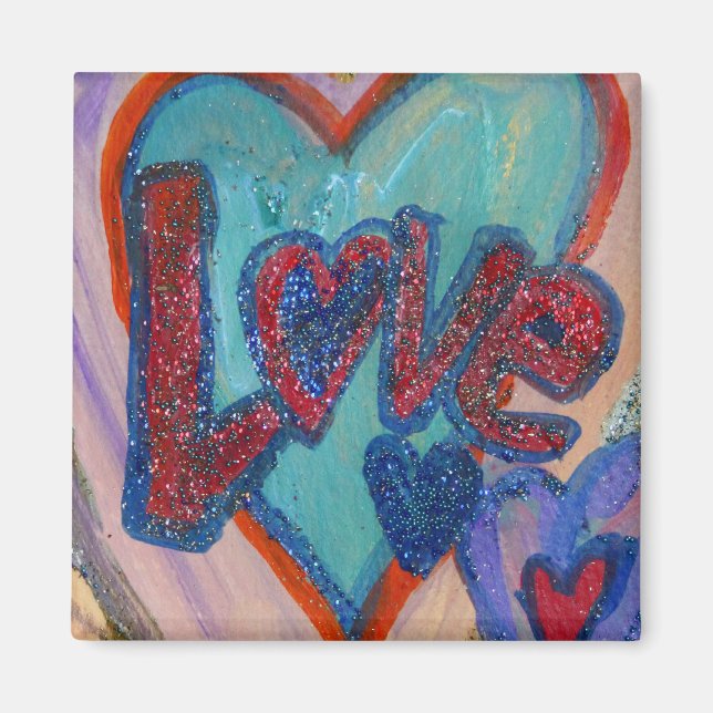 Amour Coeurs de famille Art Peinture Magnet (Devant)