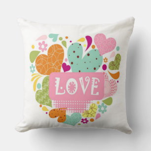 Amour, Coeurs et Fleurs Jeter Oreiller
