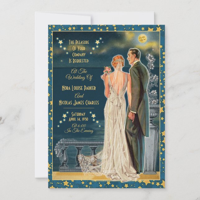 Amour de Lune Invitations de mariage - Tête rouge (Devant)