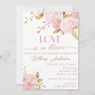 Amour en Fleur Rose & Or Invitation de la douche n