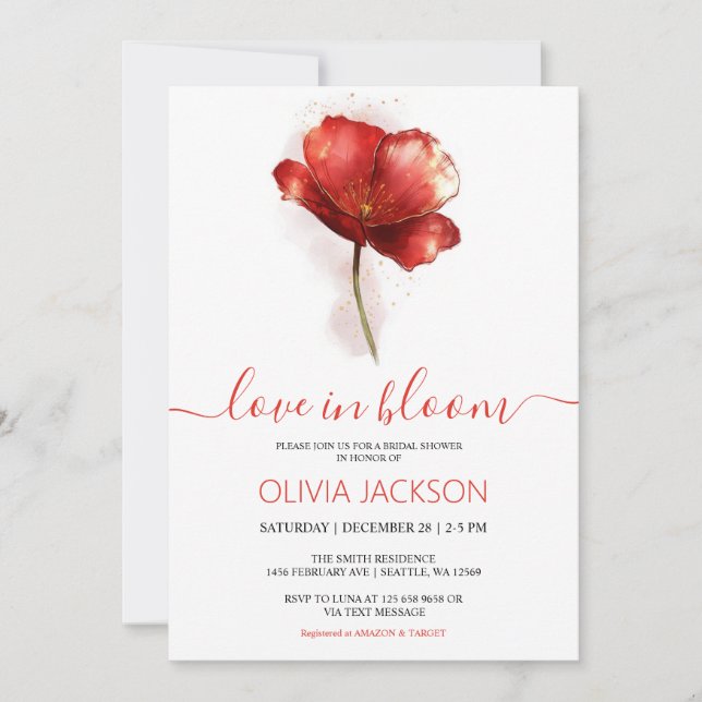 Amour en Fleur Rouge Floral nuptiale Invitation (Devant)