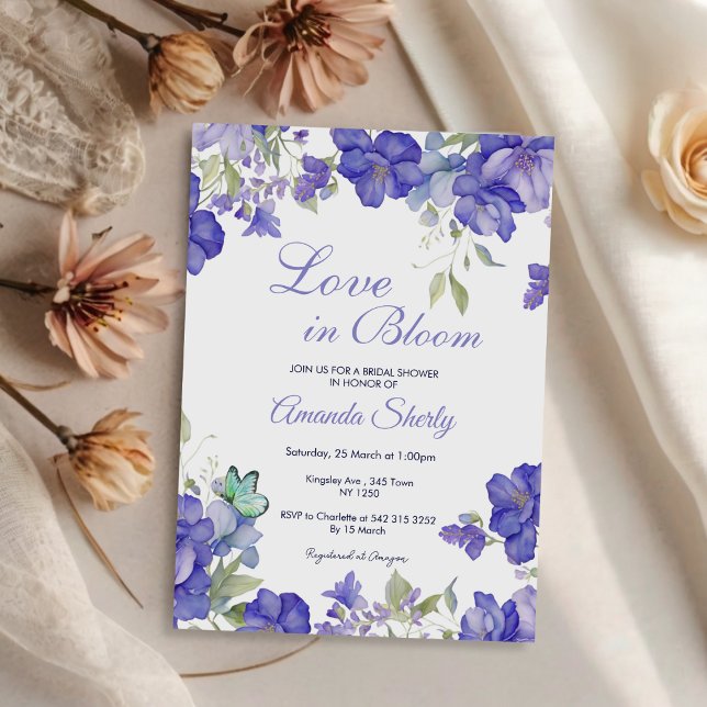 Amour En Fleur Violet Douche nuptiale invitation (Love in Bloom Purple Bridal Shower Invite)