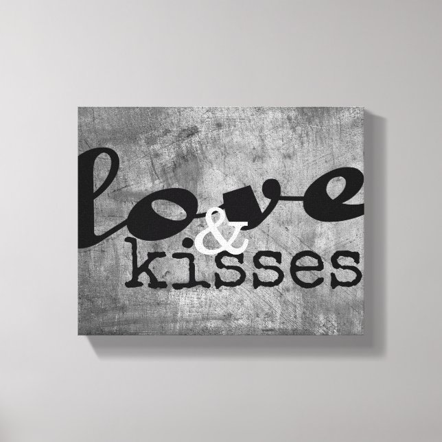 amour et baisers enveloppé toile peint art gris (Recto)