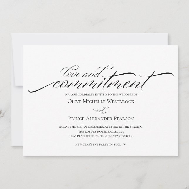 Amour et engagement | Invitation de mariage noir e (Devant)