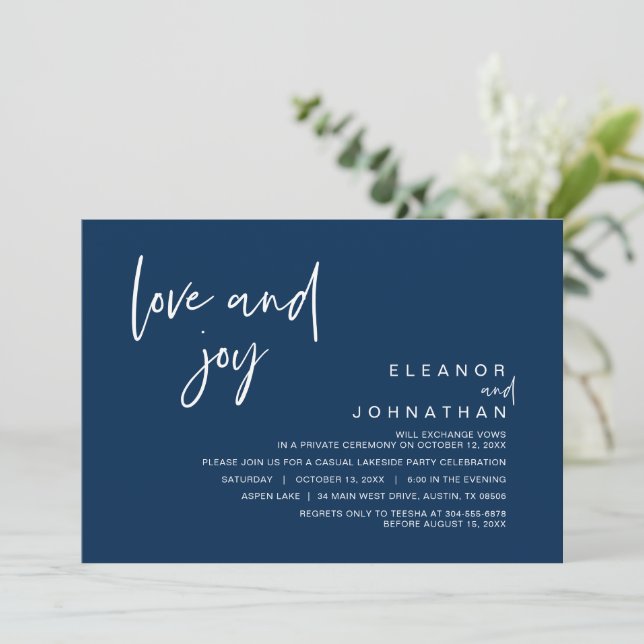 Amour et joie, Mariage Elopement Party Invitation (Debout devant)