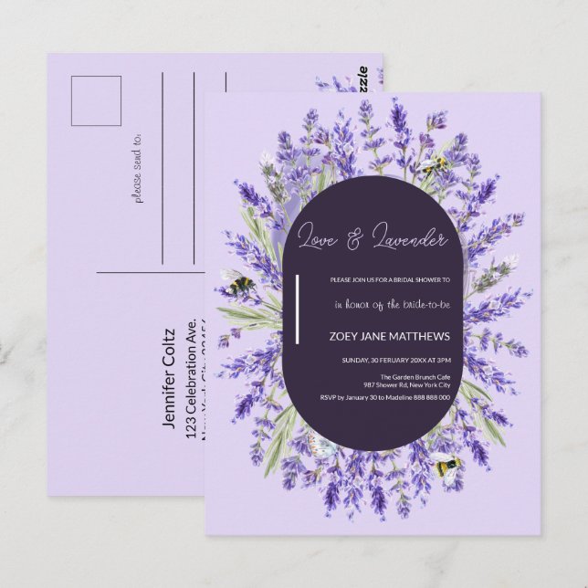 Amour et Lavender | Invitation Fête des mariées bu (Devant / Derrière)