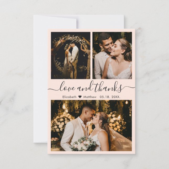 Amour et Merci Blush Pink Mariage Carte de remerci (Devant)