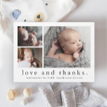 Amour et Merci Budget Photo Baby Carte de remercie<br><div class="desc">Un faire-part de naissance de collage photo doux 3 et carte de remerciements avec un type moderne simple et 3 photos sur le devant. Le dos a un grand en-tête de nom complet et un message personnel de la famille. Cliquez sur le bouton Modifier pour customiser cette conception avec vos...</div>