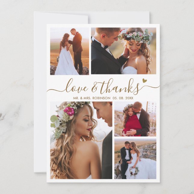 Amour et Merci Coeur Script Photo Collage Mariage (Devant)