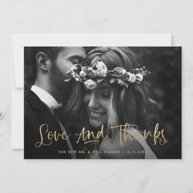 Amour et Merci | Décontracté Script Gold Photo Mar (Devant)