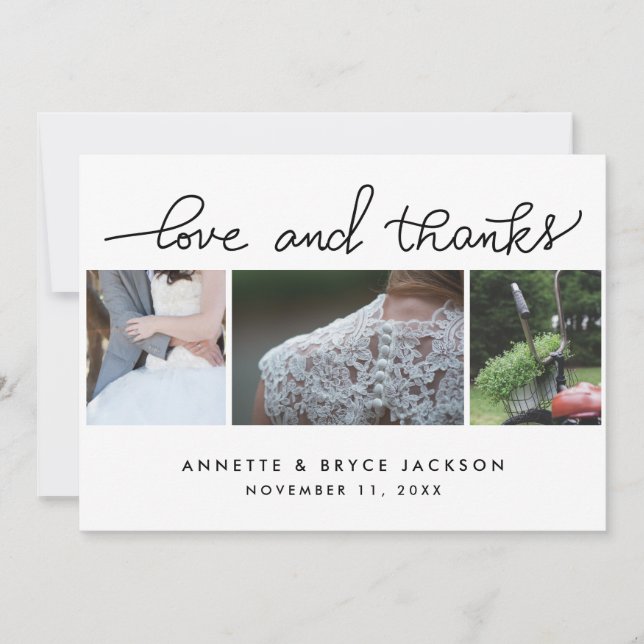 Amour Et Merci Joli Script Mariage Trois Photos (Devant)