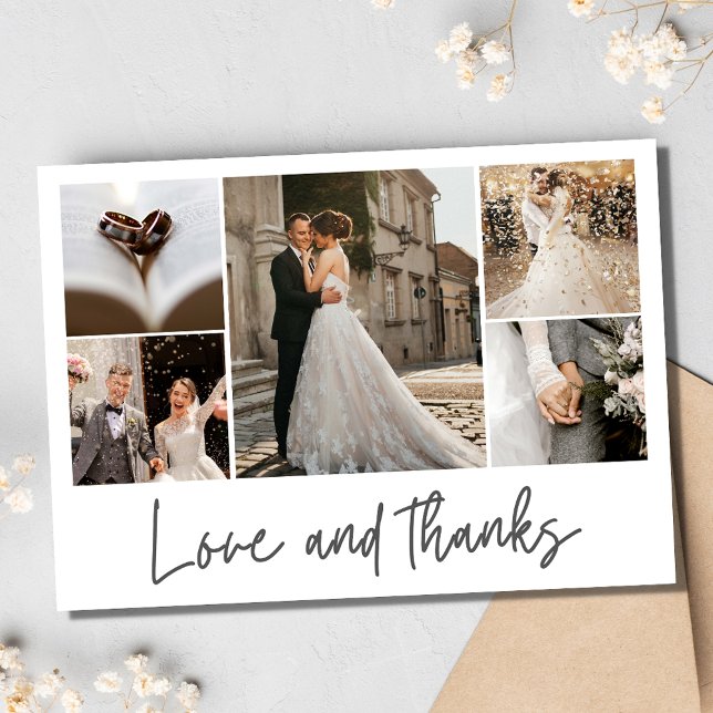 Amour et Merci Mariage Elegant Photo Collage (Love and Thanks Wedding Elegant Photo Collage Thank You Card)