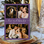 Amour et Merci Mauve Photo Collage Merci<br><div class="desc">Elégant, minimaliste Mariage à la main 3 Photo Collage Carte de remerciements en couleur mauve. Élégant modèle mariage avec trois photos sur le devant et une photo sur le dos. Avec le texte "Amour et merci" dans une tourbillonnant police de script de typographie en blanc sur mauve ou arrière -...</div>