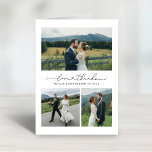 Amour et Merci Modern Mariage Photo Collage<br><div class="desc">Mariage vertical plié merci cartes photos disposent d'un texte noir moderne et minimal "Amour et Merci" avec un accent de coeur mignon, monogramme des noms du couple marié et marié, ainsi qu'un simple collage de 3 photos sur le devant. Espace pour une photo supplémentaire et message de remerciement personnalisé qui...</div>