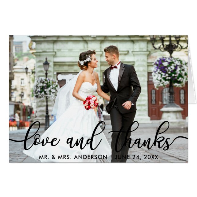 Amour et Merci Modern Mariage Photo Note (Devant Horizontal)