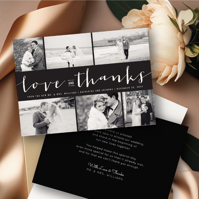 Amour Et Merci Modern Script 6 Mariage Photo (Love And Thanks Modern Classic Script 6 Photo Collage Wedding Thank You Card @ fatfatin_blue_knot)