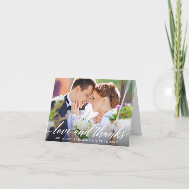 Amour et Merci Moderne Calligraphie Mariage Note (Devant)