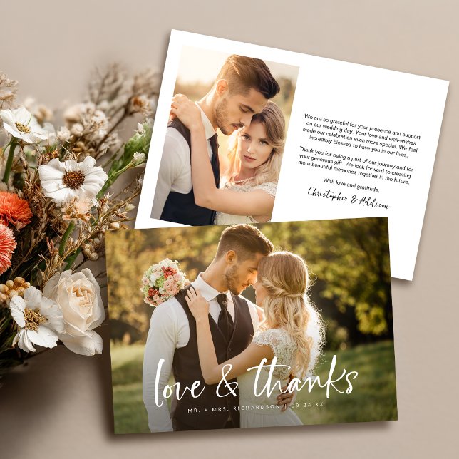 Amour et Merci Moderne Minimaliste 2 Mariage photo (Front & Back on a 5" x 7" card)