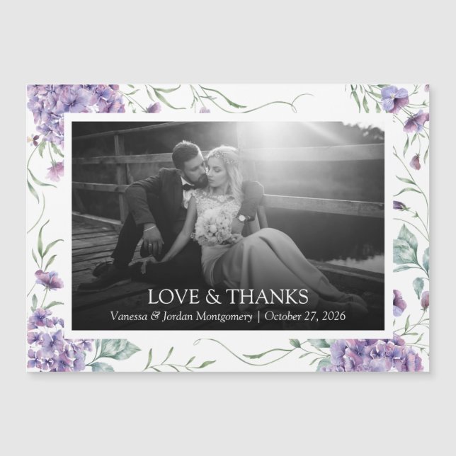 Amour et Merci Purple Floral Frame Mariage Photo (Devant)