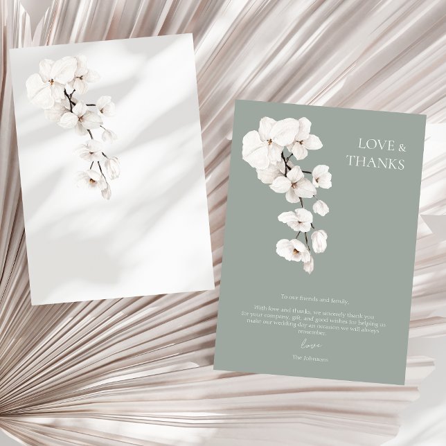 Amour et Merci Sage Green Mariage Orchidées Blanch (Modern Sage Green White Orchids Wedding Love and Thanks Card)