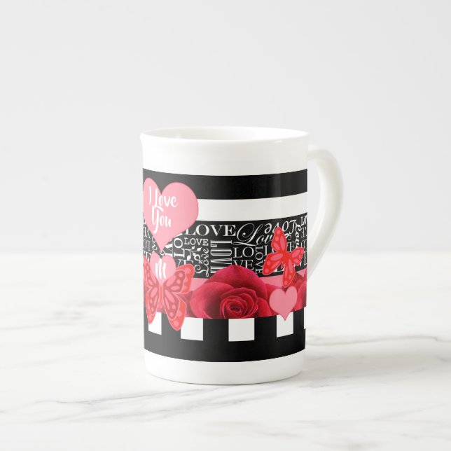 Amour et Rose Blackboard Style Mug (Devant droit)