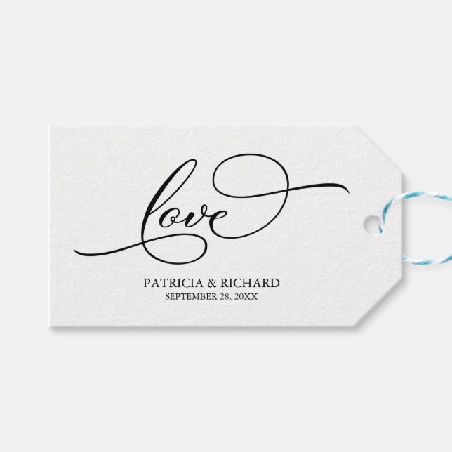 Amour - Étiquettes de Mariage Calligraphie Élégant (Devant (Horizontal))