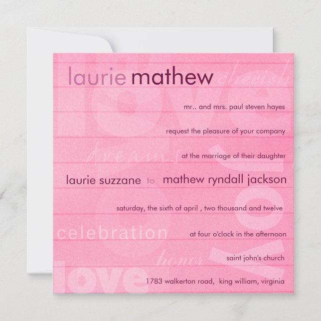 Amour - faire-part de mariage rose romantique (Devant)