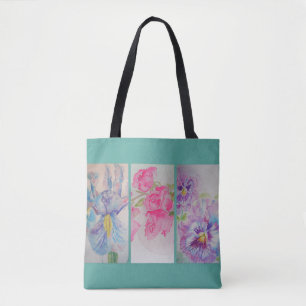 Amour Fleurs Floral Aquarelle Sac fourre-tout Turq