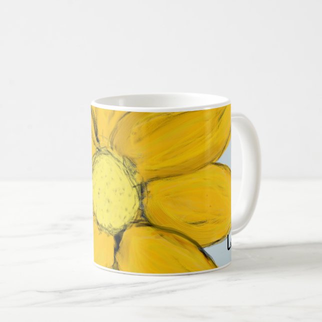 Amour floral jaune Personnalisé Mugs bleu (Devant droit)