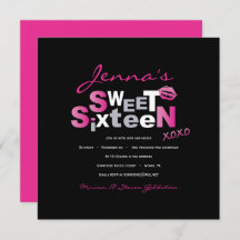AMOUR & KISSES Sweet sixteen ROSE CHAUD Invitation