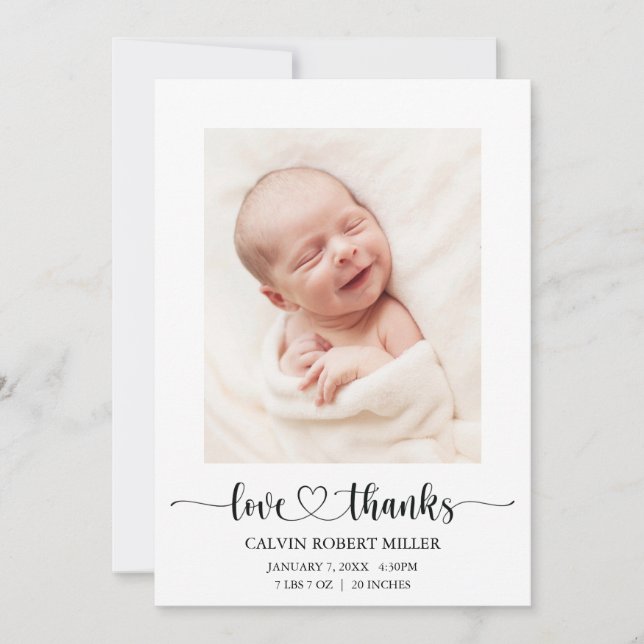Amour Merci bébé Faire-part de naissance Carte pho (Devant)