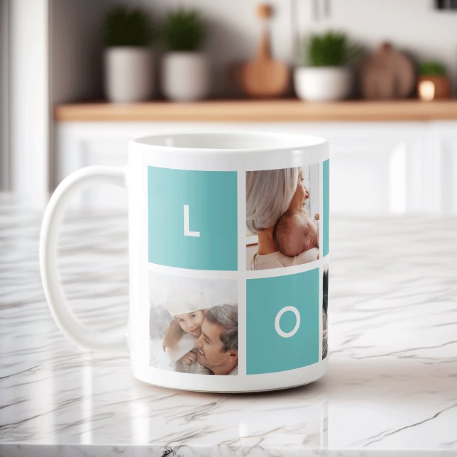 Amour moderne | Aqua Photo Collage Mug (Créateur téléchargé)