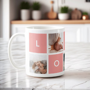 Amour moderne   Collage de photos de corail Mug