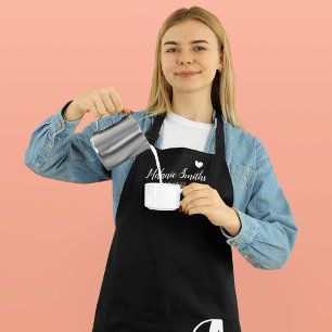 Amour monogrammé noir tablier avec nom