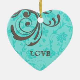 AMOUR Noël Bleu Coeur Swirl Ornement