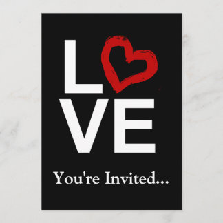 Amour, noir et blanc avec invitation au coeur roug