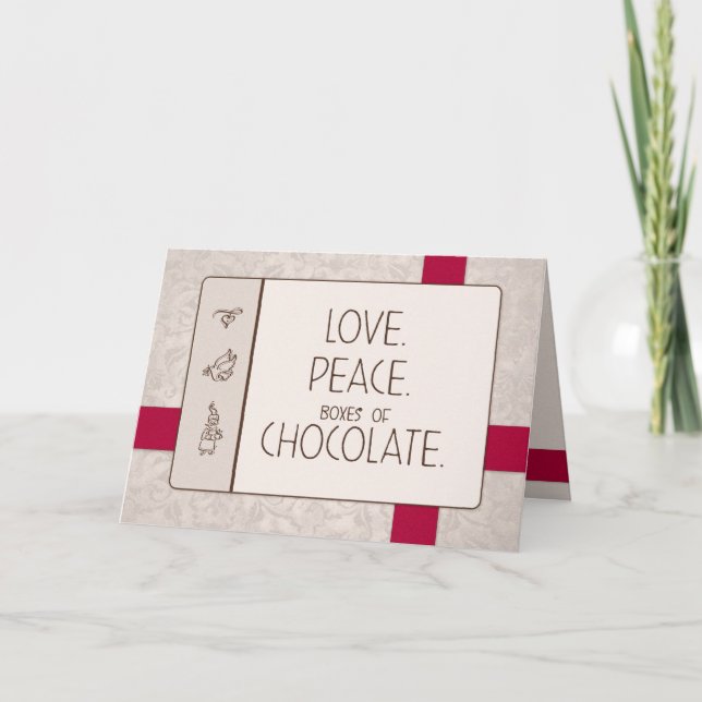 Amour. Paix. Chocolat. Carte de Noël (Devant)