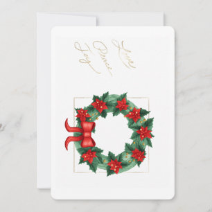 Amour Paix Joy Holly Wreath Poinsettia Et Red Bow