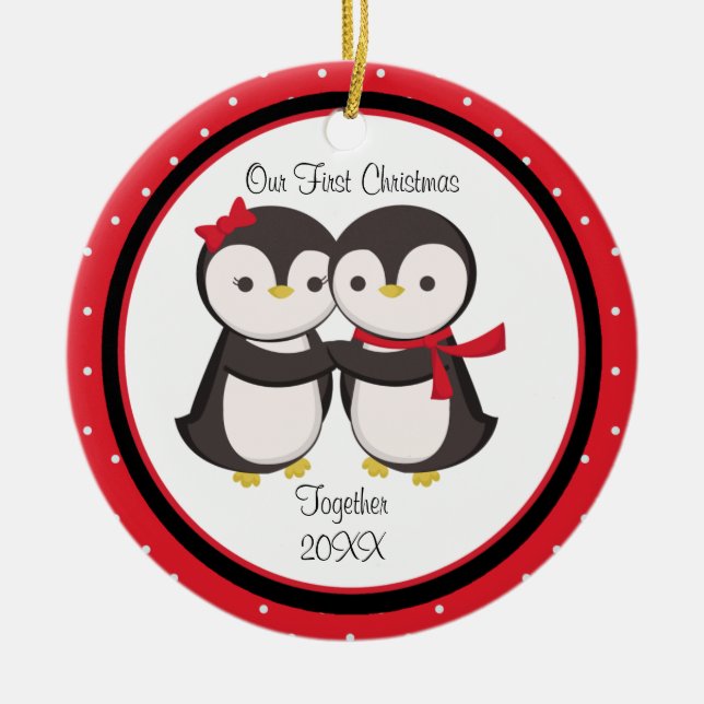 Amour Penguin Couple Ornement de Noël (Devant)