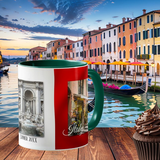 Amour personnalisé Italie Drapeau Photo Mug (Photo mug featuring your own favorite photos framed by an image of the Italian flag)