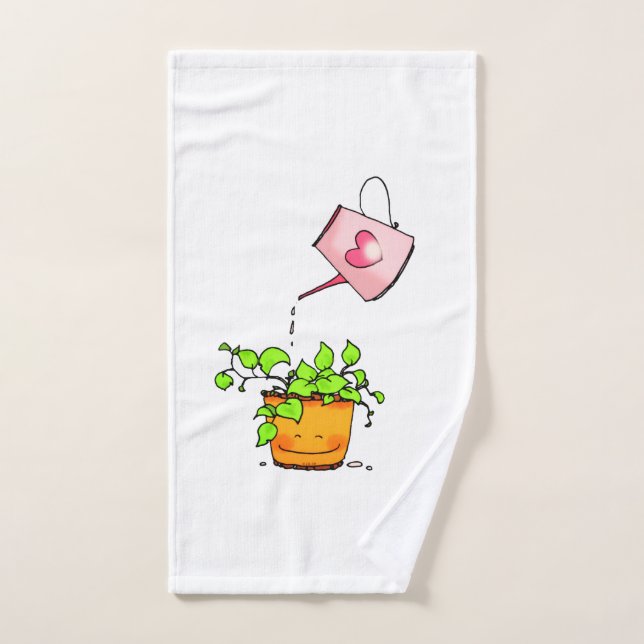Amour qui arrose, plante d'intérieur heureuse (Serviette à main)