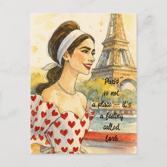 Amour romantique Paris Homme Femme Aquarelle Carte (Devant)